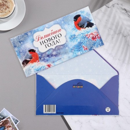 The envelope for the money "Magic New Year!" glitter, bullfinches, 17x8 cm-1