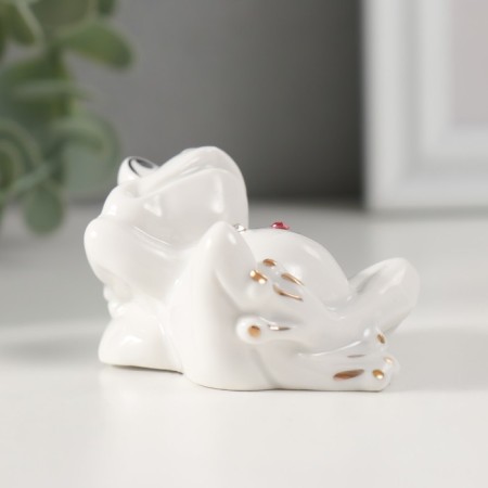 Souvenir Ceramics "Frog on vacation" White with gold, rhinestones 4.5x4x6.2 cm-2