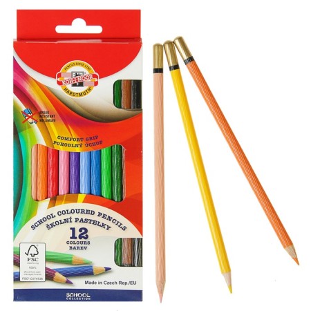 Pencils 12 colors Koh-I-Noor 2112, corrugated surface, cardboard packaging, euro suspension