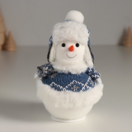 Souvenir Textile "Snowman in a knitted blue fur coat" 7.5x7.5x13 cm