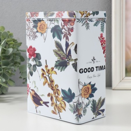 Rectangular metal box "Birds on the flower tree" Nr 2 pcs 7x11x18.5 8.5x14.5x20 cm 975901-3