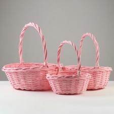 Set of wicker baskets, 36x36x14x37 cm, 30x30x12.5x32 cm, 25x25x11x28 cm, 3 pcs, pink, willow
