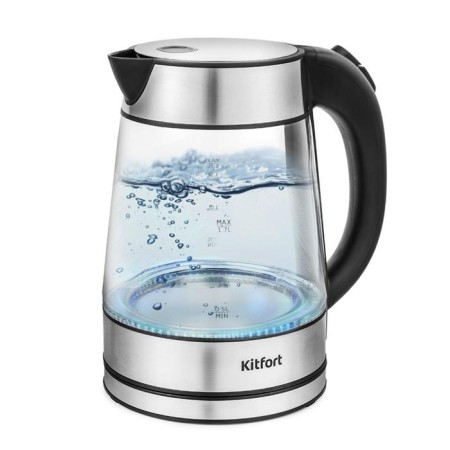 Electric ketter KitFort KT-6105, glass, 1.7 l, 2200 watts, silver