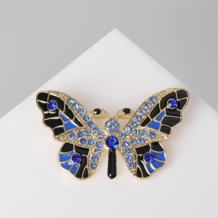 Brooch "Butterfly" darkness, black and blue color in gold