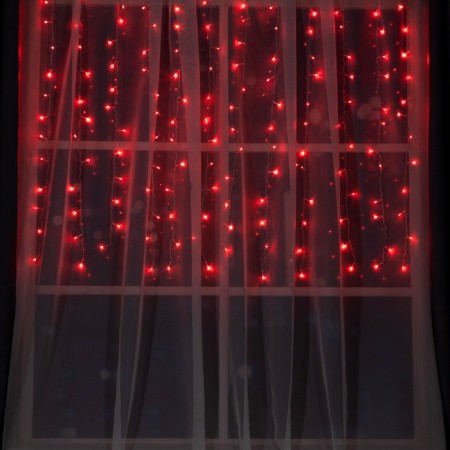 Garland "Curtain" 1.5 × 1 m, IP20, transparent thread, 180 LED, glow red, 8 modes, 220 V