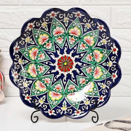 Largan Rishtan ceramics "Flowers", 33 cm, blue, rifting-1