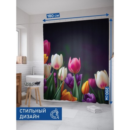 Photostore for the bathroom "Spring tulips", Saten, size 180x200 cm-1