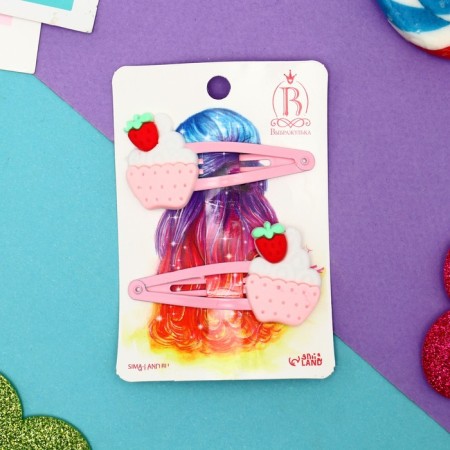 Invisibility for hair "Abel" (set 2 pcs) cake with strawberries, 5 cm, pink-2