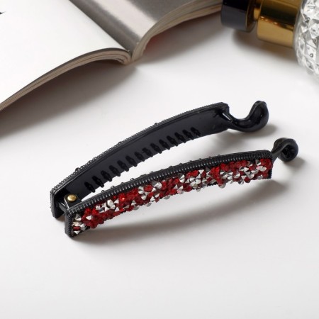 Banana for hair "Emma" 9.5 cm, silver-red-1