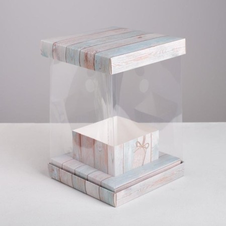 Gift box for flowers with a vase and PVC windows folding, packaging, "Happiness", 16 x 23 x 16 cm-2