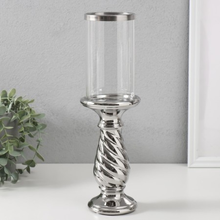 Ceramics candlestick, glass per 1 candle "Vitk" d = 7.5 cm silver 9.5x9.5x32 cm-1