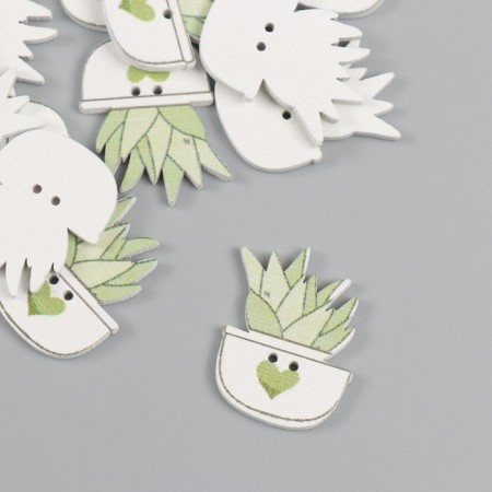 Buttons wood for creativity 2 punctures "succulent in a pot" set 20 pcs 1.8x2.5 cm