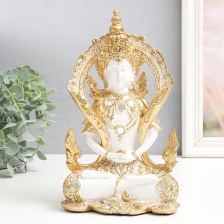 Souvenir Polystone "Tibetan Buddha - Lotus Poster" white -gold 14x7x23 cm