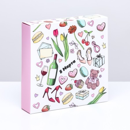 Box for 8 sweets + chocolate, with a window, "March 8" 17.7 x 17.8 x 3.8 cm-1