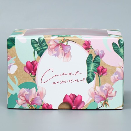 Capcake box, confectionery packaging double -sided, 4 cells “The most tender”, 16 x 16 x 10 cm-4