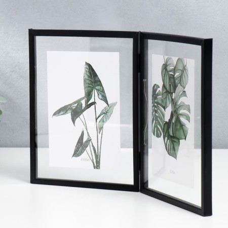 Photo frame Metal in 2 photos 10x15 cm "Loft. Strict lines" Black 20x30.5x2.3 cm-1