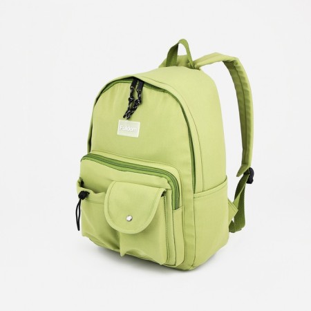 School backpack from textiles with lightning, external pocket, green color