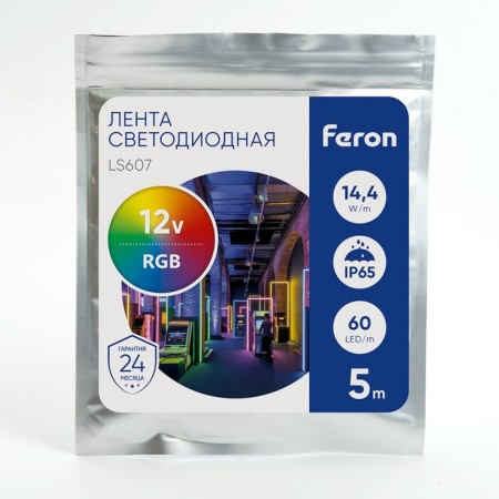 Feron 5 m, IP65, SMD5050, 60 LED/m, 14.4 W/m, 12 V, RGB glow.-4