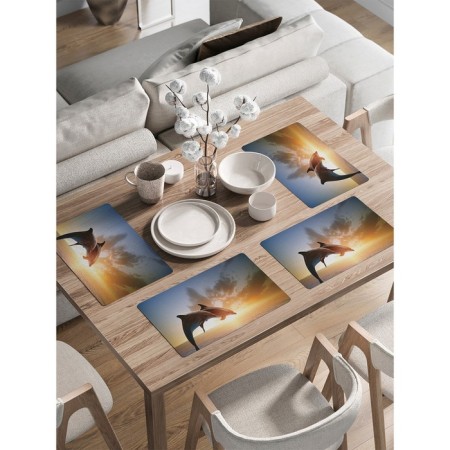 A set of napkins for setting the table "Dolphins at sunset", rectangular, rounded edges, size 30x46 cm, 4 pcs