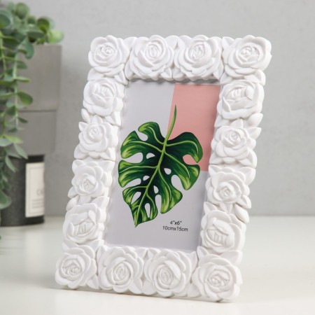 Photo frame plastic 10x15 cm "Push roses" white 16x21 cm-1