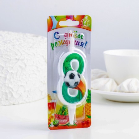 Candle for the Cake "Football", 10.2 cm, green number "8"-2