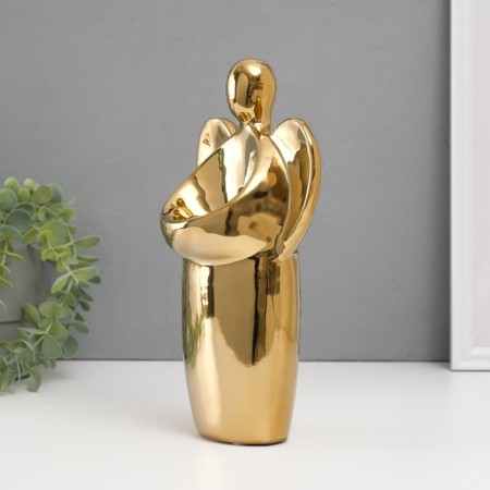 Ceramics candlestick for 1 candle "Angel" d = 3.5 cm gold 14x9.5x25 cm-2