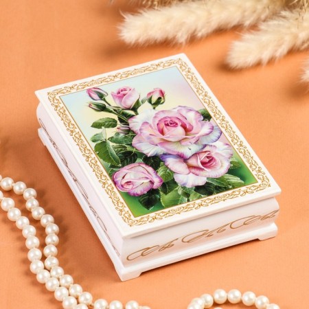 Casket "Tender Roses", white, 10 × 14 cm, lacquer miniature