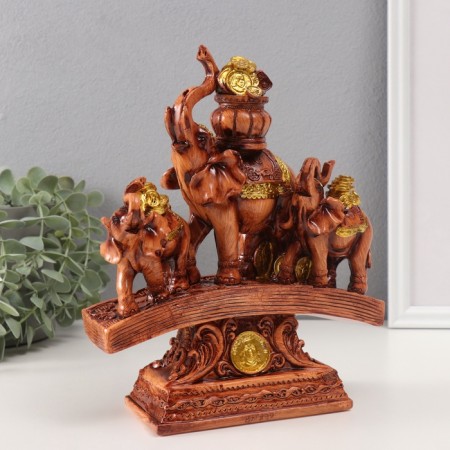 Souvenir Polystone "Three Cash Elephants on a But with Coins" under a tree 24.5x19.5x7.8 cm-3
