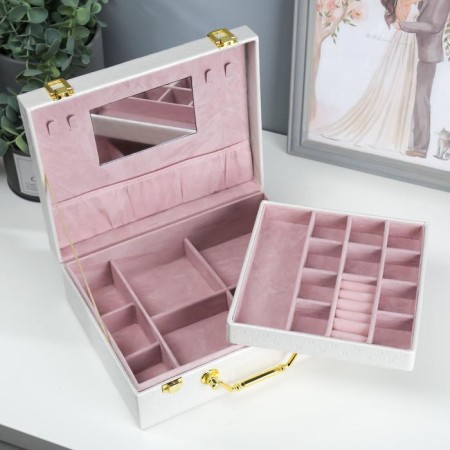 Casket to the leatherette for jewelry "banged" snow -white 8.5x23.5x19 cm-2