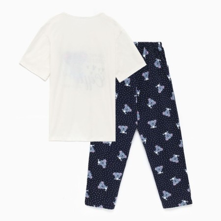 Female homemade set (T -shirt/pants), white/blue color, size 62-3