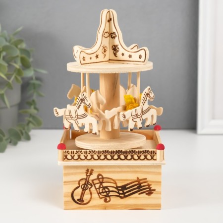 Souvenir musical mechanical tree "Carousel - Bear on the horse" 10x10x19 cm-1