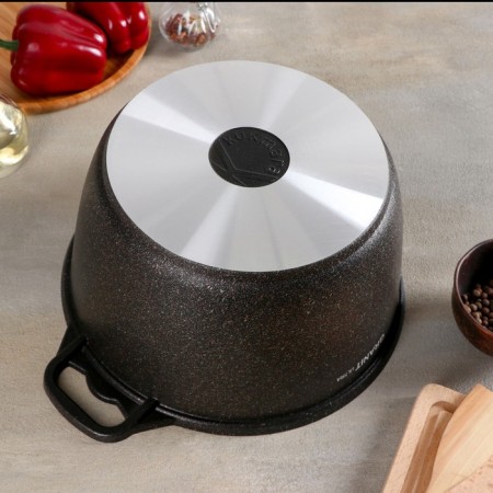 Pan Granit Ultra, 6 l, d = 28 cm, h = 20 cm, glass cover, anti -stick coating, brown color-2
