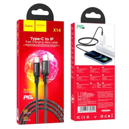 Hoco X14, Type -C cable - Lightning, 3.0 A, 3 m, fast charging, nylon braid, black-7