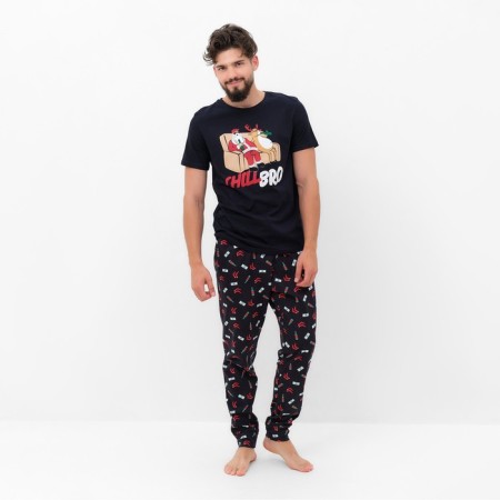 Pajama New Year's male KAFTAN "Chill Bro", black color, size 52