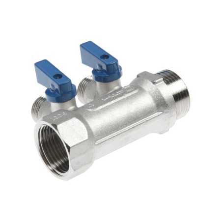 Collector "STM", 1 "X1/2", external thread, 2 outputs, with ball valves, nickel.-1