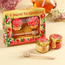 Set “Happy Spring”: Cream-Cream with cotton and strawberry 60 g (2 pcs. X 30 g), spoon for honey