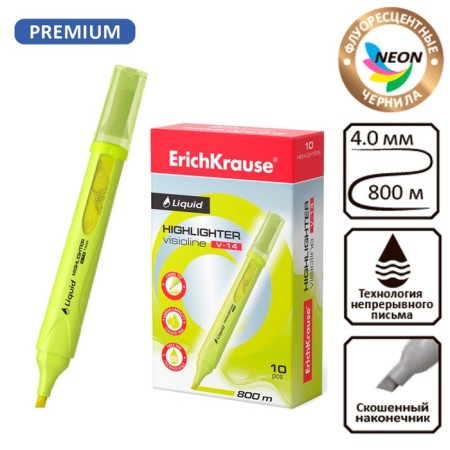 Marker Text Moister Erichkrause Liquid Visioline V-14 Neon, 0.6-4.0 mm, water-based liquid ink, yellow-3