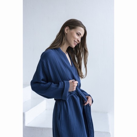 Essential robe, multilayer muslin, size m, dark blue color-3