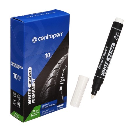 Permanent marker 5.0 mm centropen 8586, line 2.5 mm, white color