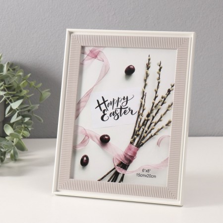 Photo frame plastic 15x20 cm "striped texture" olive, white 18x23 cm-1