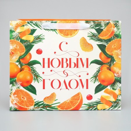 Gift package with a wide bottom "Mandarin mood", 35 x 29 x 28 cm, New Year-1