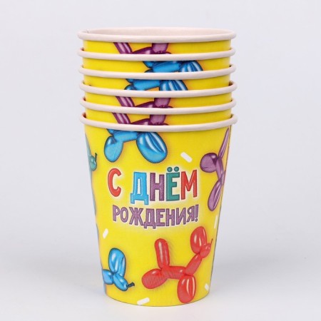 A one -time paper glass "Happy birthday" figure, set 6 pcs, 250 ml-1