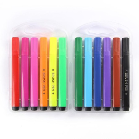 Flomasters 12 colors in a plastic penalty, triangular, thick, ventilated cap-1