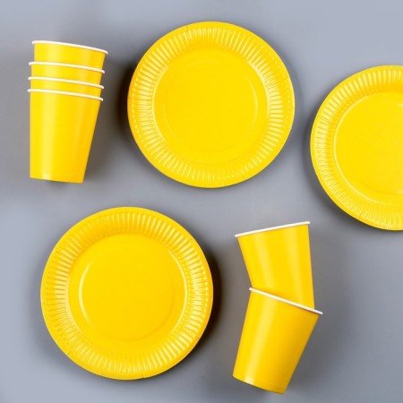 A set of paper utensils: 6 plates, 6 glasses, yellow color-2