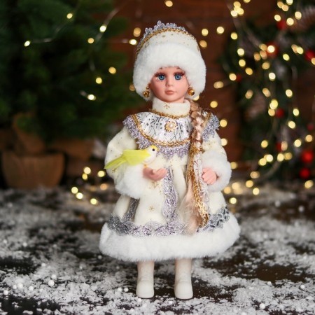 Snow Maiden "In a fur coat with lace and bead" 30 cm, silver