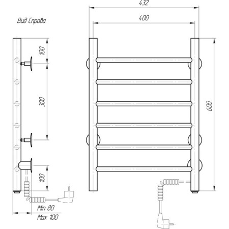 Electric towel Domoterm 109-6, 400x600 mm, right, black matte-2