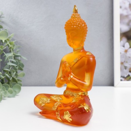 Souvenir Polystone "Buddha Anjali Mudra - Prayer" Orange 18x12x6 cm-3