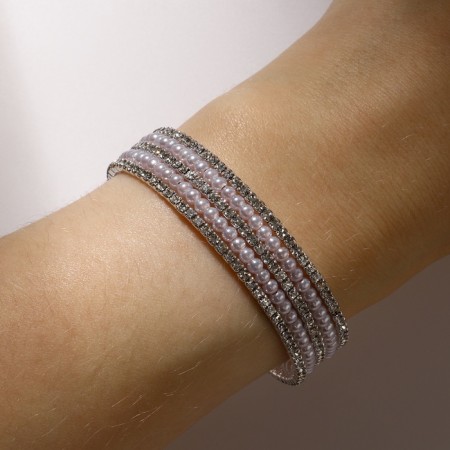 Bracelet spring "Pearls" small, d = 5.5, white color in silver-1
