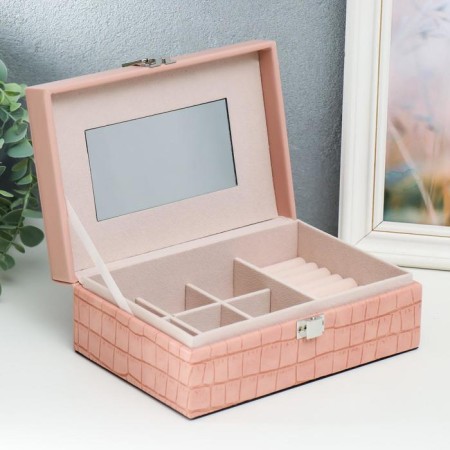 Casket leatherette for jewelry "Pink python" Combined 7.5x14x20 cm-1
