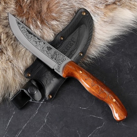 Caucasian knife, tourist "Pecheneg" with scabbard, steel - 40x13, varnished nut, 14 cm